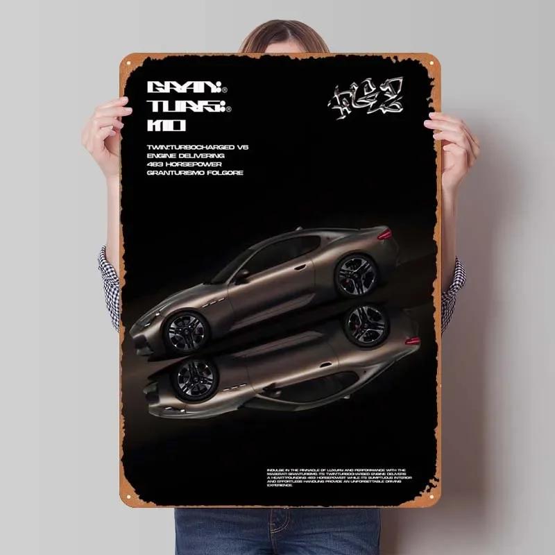 Maserati Plåtskylt Bilar Poster Dekoration för Hemdekorationer Retro Metallskylt Plakett för Garagsväggkonstdekoration Rum
