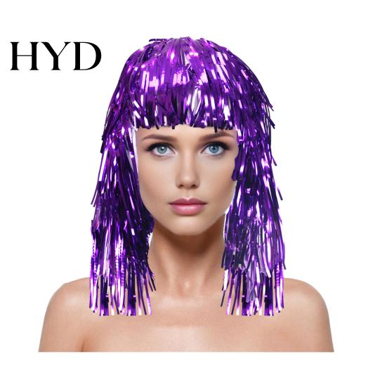 PET Glossy Ribbon Wig Colorful Foil Tinsel Wigs Metallic Fancy Party Shiny Cosplay Costume Photo Booth Prop for Adults Women Reflective Hair