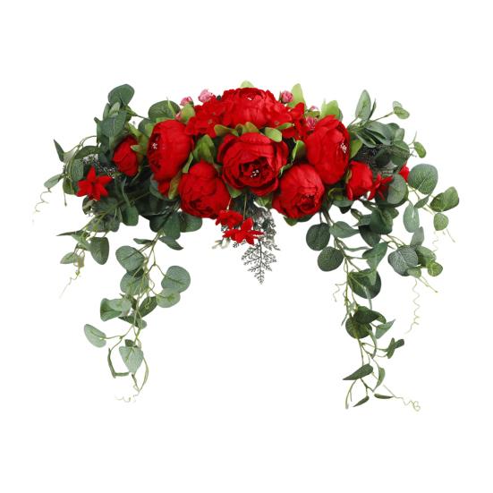 Artificial Peony Flower Swag with Green Leaves Wedding Party Arch Flower Welcome Sign Decorative Floral Swag Door Lintel Wall Window Decor