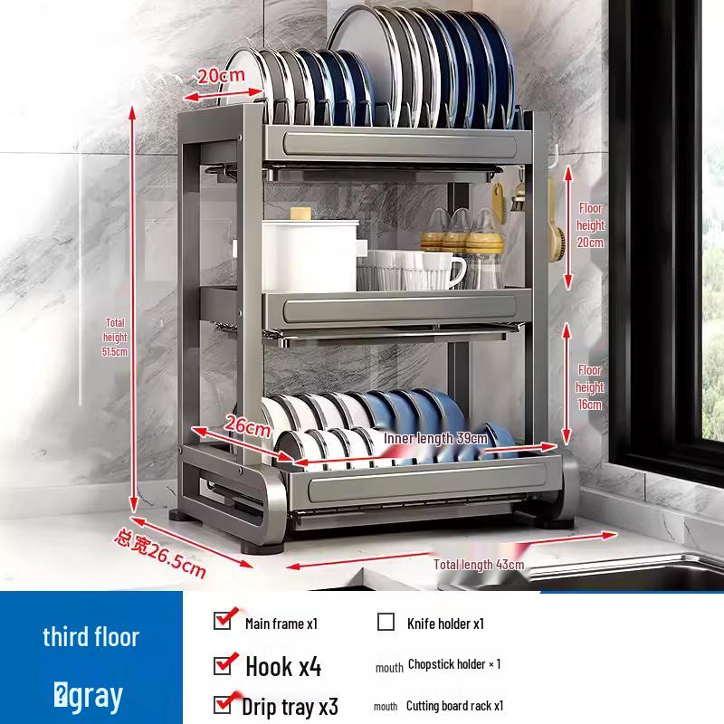 You Shu Nordic 3-Tier Foldable Stainless Steel Dish Rack