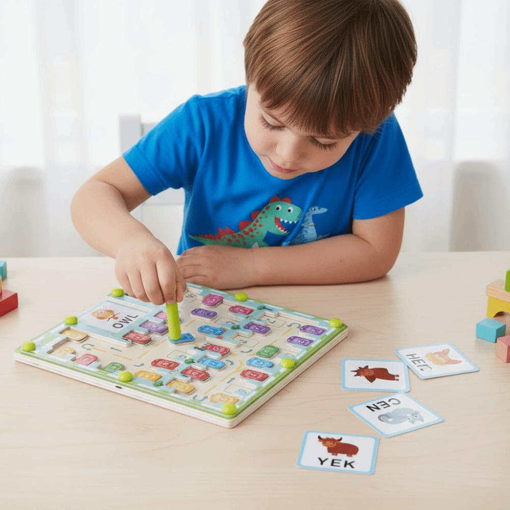 Wooden Magnetic Color Words Maze 26 English Letters Magnetic Beads Puzzle Maze Girls Party Favors