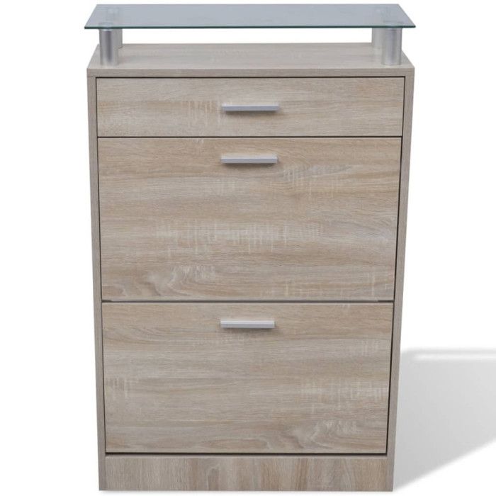 VidaXL Shoe Cabinet with Drawer and Glass Top Wood Oak Look