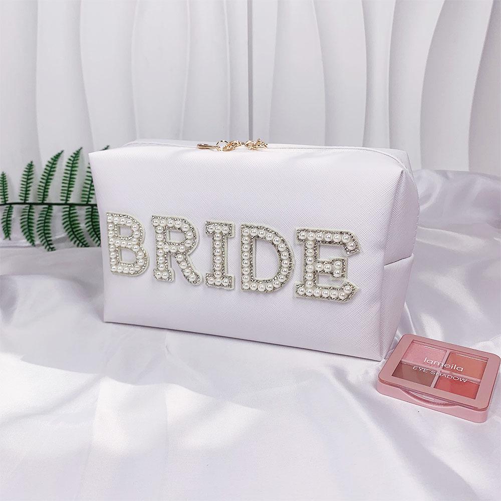 Pearl Letter Makeup Bag - Stylish Bridal Clutch & High-Value Storage Solution
