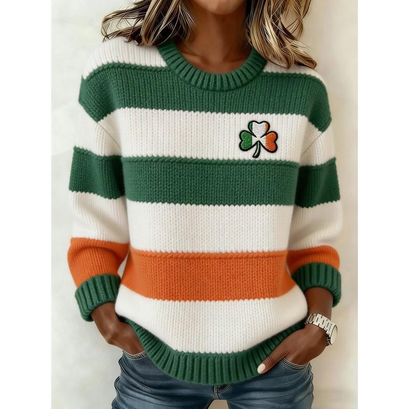 2026 Womens Oversized Knit-Style Crewneck Sweatshirt With 3D Clover Print Thick Warm Streetwear Top