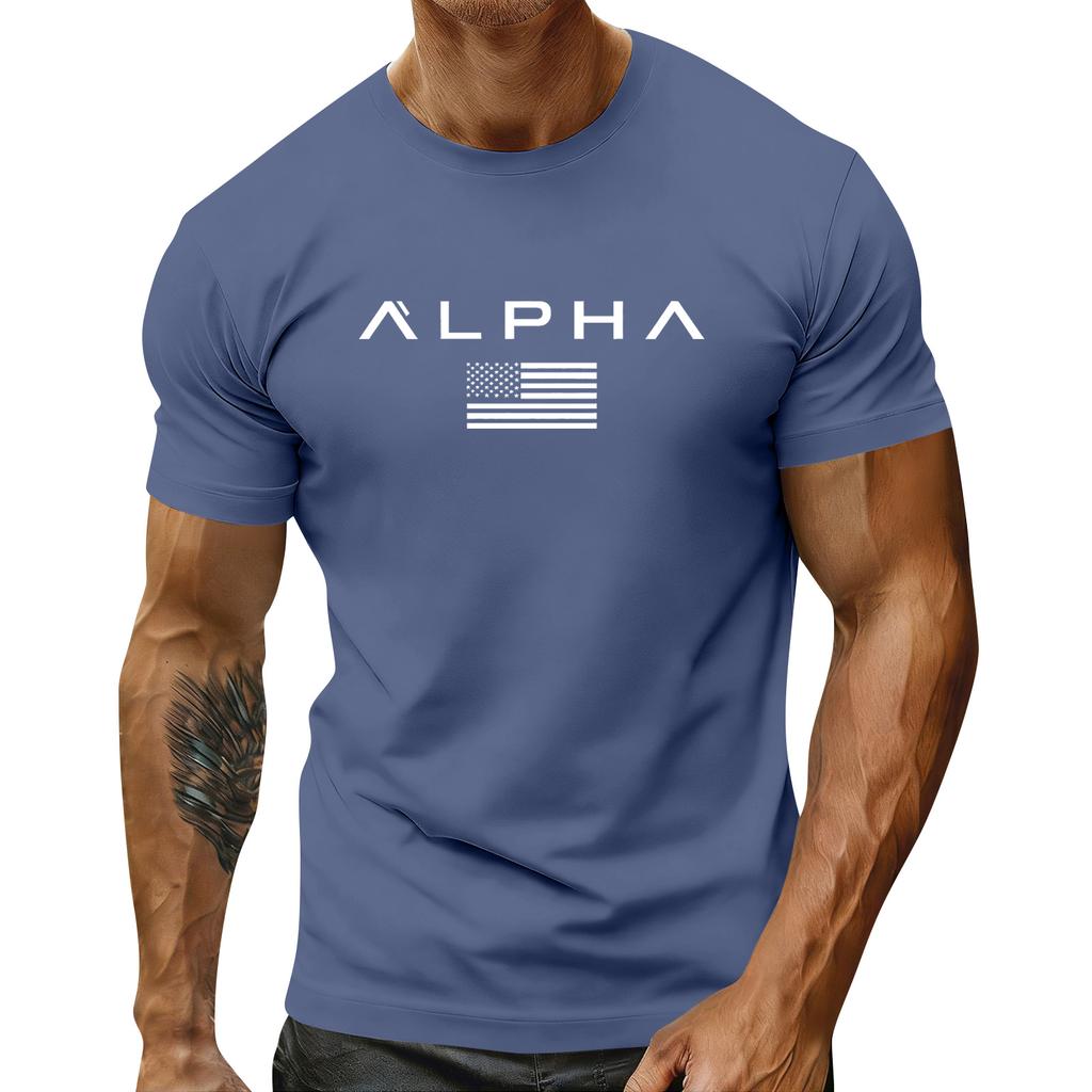 Men's Holiday Print Round Neck Short Sleeve Top Casual Sports Top