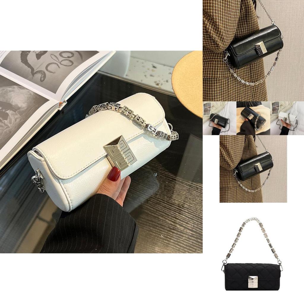 Chic White Chain Shoulder Bag For Women Stylish Versatile Soft Fabric Design