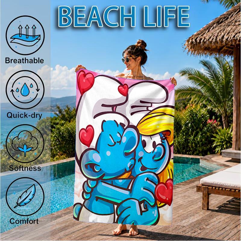 Blue Smur-f Characters Beach Towel, Super Soft Microfiber, Perfect Gift for Her/Him, Birthday, for Pool, Beach, Travel, Decor Beach Party