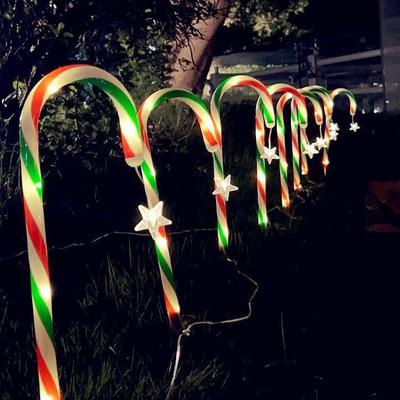 Lumini Solare de Crăciun în formă de baston de bomboane, Impermeabile de Exterior, cu Stele și Fulgi de Zăpadă - Decorațiune pentru Alei