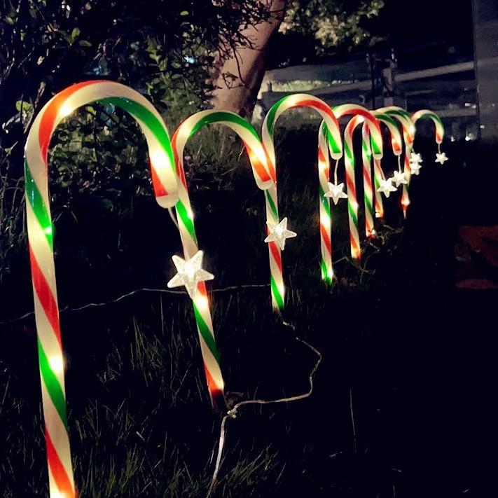 Outdoor Waterproof Christmas Candy Cane Solar Stake Lights with Stars and Snowflakes - Pathway Decoration Candy Cane + Star