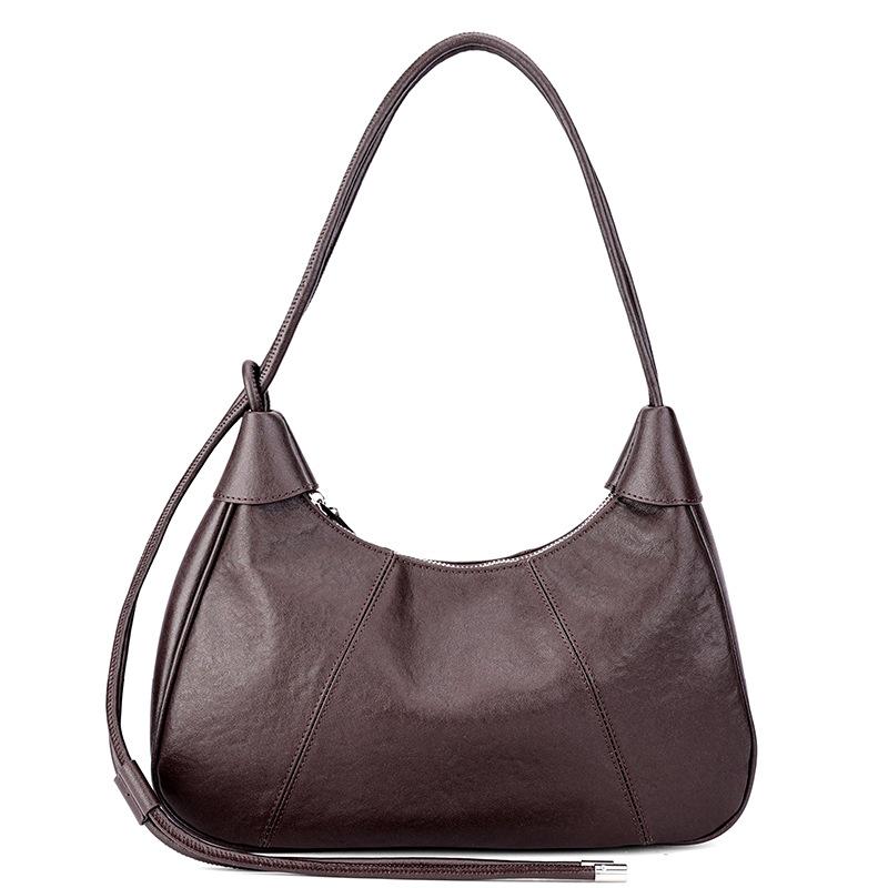 Vintage Soft Cowhide Leather Hobo Bag Women, Retro Crescent Underarm Shoulder Bag, Adjustable Strap Casual Daily Handbag