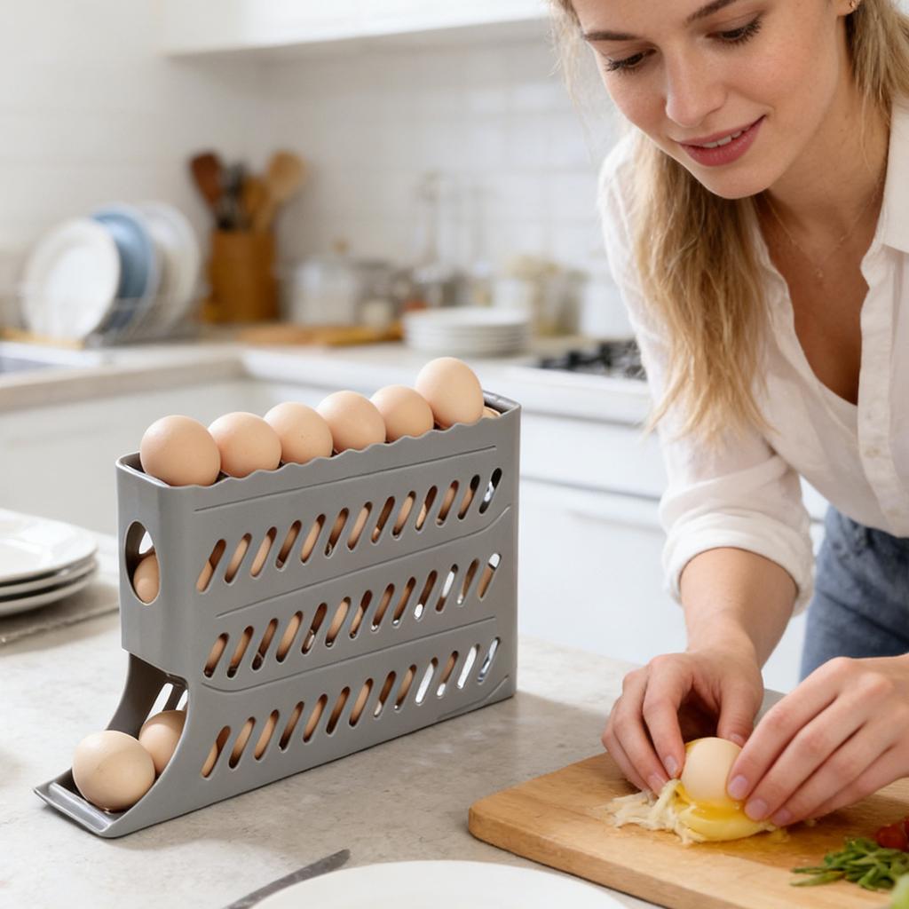New Refrigerator Egg Rack, Automatic Rolling Egg Dispenser, Space-saving Refrigerator Egg Storage Box, Can Hold  30 Eggs.