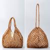 Borsa a tracolla casual in poliestere con fodera e perline, grande capacità, borsa a mano tessuta a mano da donna, forma a secchiello, borsa a tracolla da donna, per abbigliamento casual