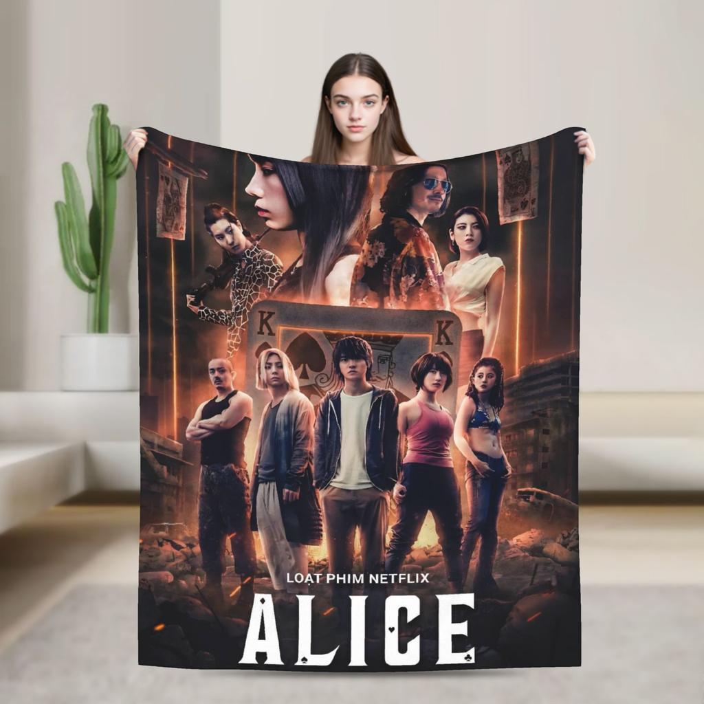 Alice In Borderlands Flannel Blanket Winter Warm Bedding Throws for Girls Boys Couch Chair Novelty Bedspread Sofa Bed Cover