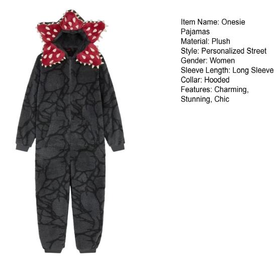 Vinter Unisex Köttätande Blomma Onesie Pyjamas Flanell En Del Sovkläder Långärmad Huva Julpyjamas Loungewear