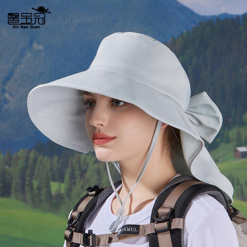 Spring and Summer Outdoor Sunscreen Sun Hat Fashion with Ponytail Hole Hat Women's Big Brim Shawl Neck Bucket Hat