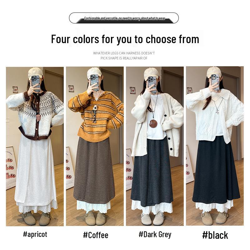 Women's Patchwork Lace Trim High-Waisted Wide-Leg Pants: Versatile, Slimming, Plus Velvet for Autumn/Winter 2025.