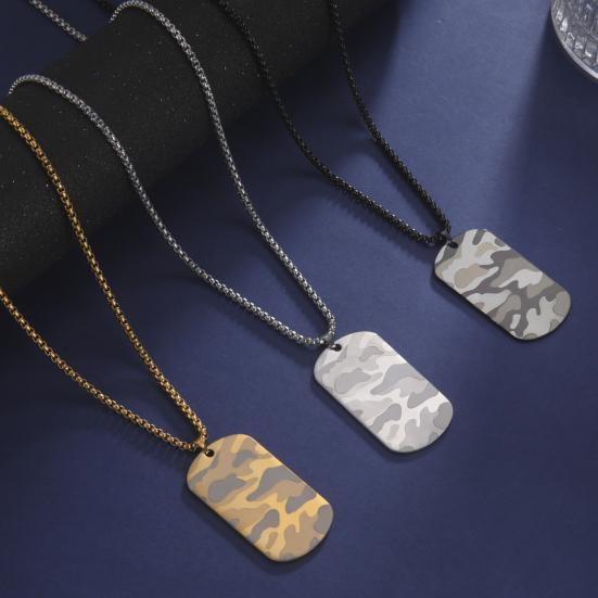 Yousheng Men Necklace Hip Hop Camouflage Geometric Electroplating Box Chain Dress Up Stainless Steel Male Dog Tag Pendant Necklace Fashion Jewelry for
