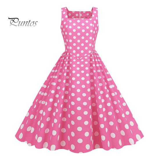 Vrouwenjurk Retro A-lijn Grote Swing Strak Hoge Taille Mouwloos Vierkante Hals Stippenprint Achterkant Rits Contrasterende Kleur 50s 60s Feest Bruiloft Prom Baljurk