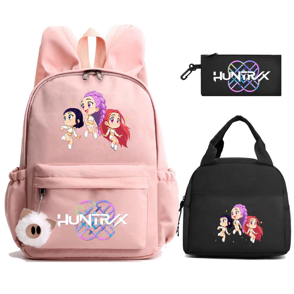 

3Pcs/set Anime K-Pop Demon Hunters Printed Backpack with Lunch Bag Pengcil Case for Teenager Girl Boy Back To School Bookbag Large Capacity Travel Bag