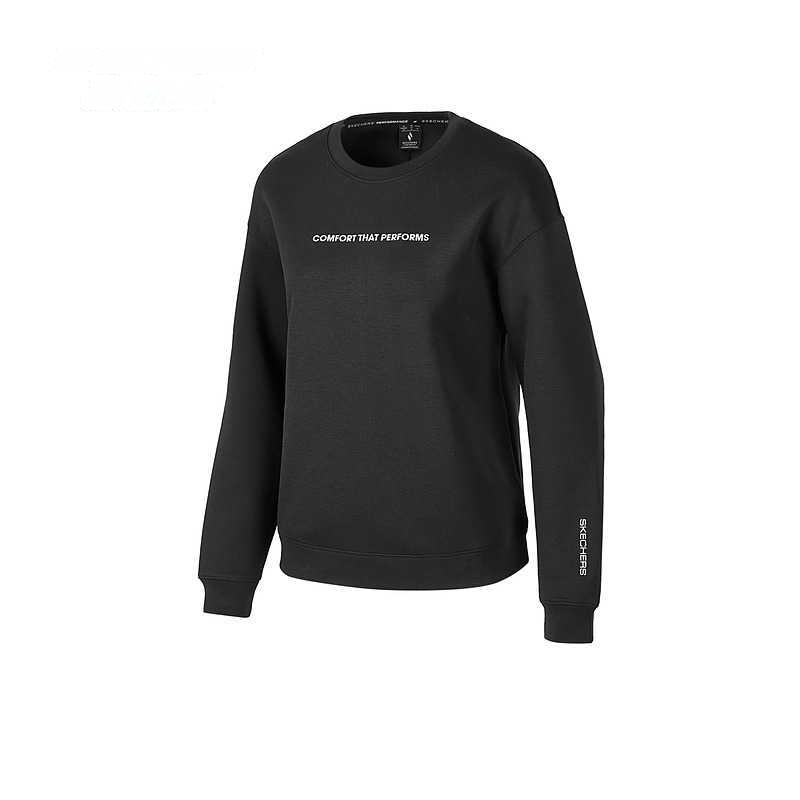 Skechers Fashionable Comfortable Casual Versatile Soft Pullover Sweatshirt Women tops Carbon-Black P424W051-0018 S