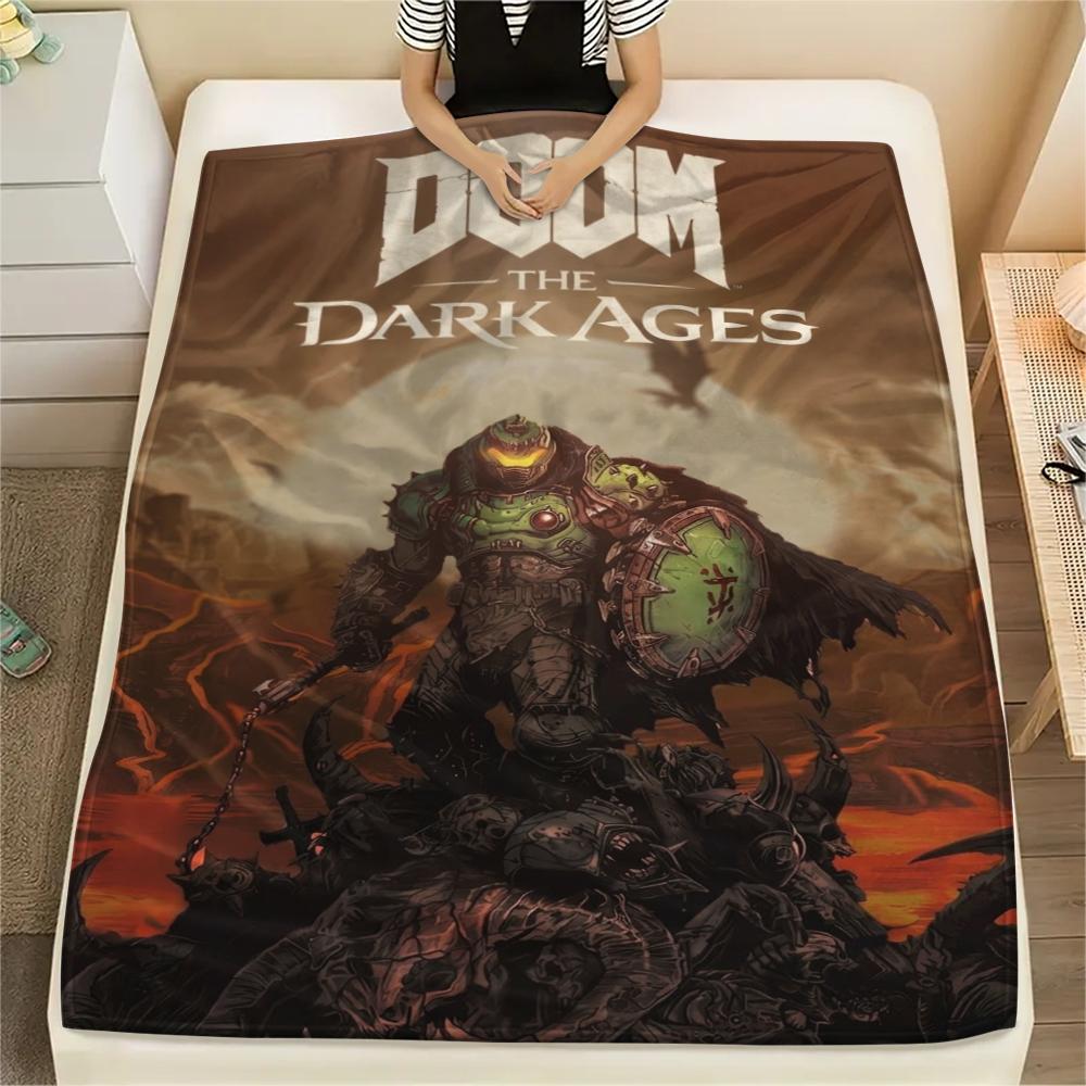 1PC DOOM The Dark Ages Print Flannel Blanket, High quality Comfortable for All Seasons, Home Decor, Warmth and Comfort, Perfect for Christmas Gifts