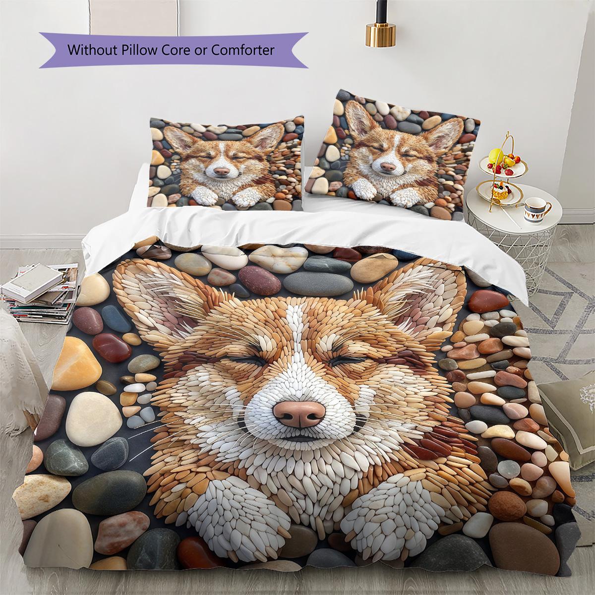 

Cobblestone Dog Pattern Bedding Set Quilt Cover Pillowcase Home Decor Gift (1 * duvet cover + 2 * pillowcase, without core) 135x200cm