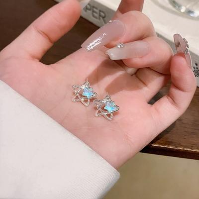 925 Silver Needle Blue Star Stud Earrings for Women's Small Fresh and Exquisite Earrings, High-end Niche Ears