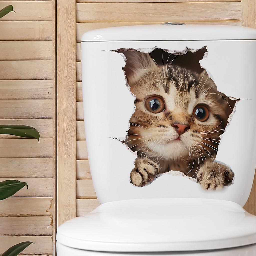 Cute Cat Toilet Stickers, Waterproof Removable Self-Adhesive Bathroom Home Decor