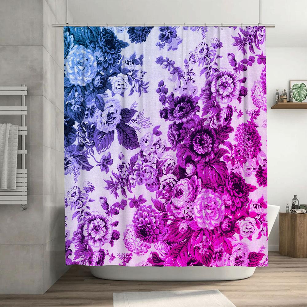 Vibrant Floral Shower Curtain Pink Purple Blue Flowers Decorative Bath Tapes 3D Printed Water-Resistant Shower Closings For Bath