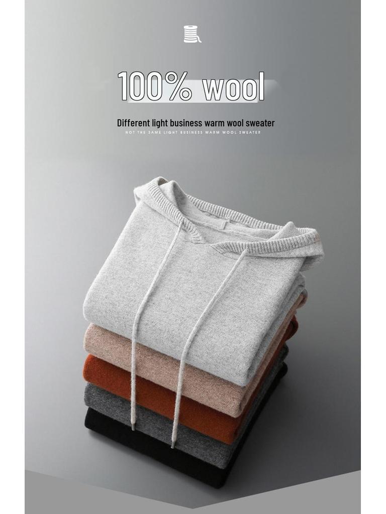 Men's Thick Wool Knit Pullover Hoodie - Autumn/Winter Collection