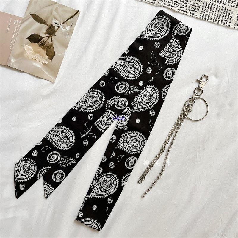 Uniseksowy szal jedwabny paisley, łańcuszek z zawieszką i akcesoria do paska do jeansów
