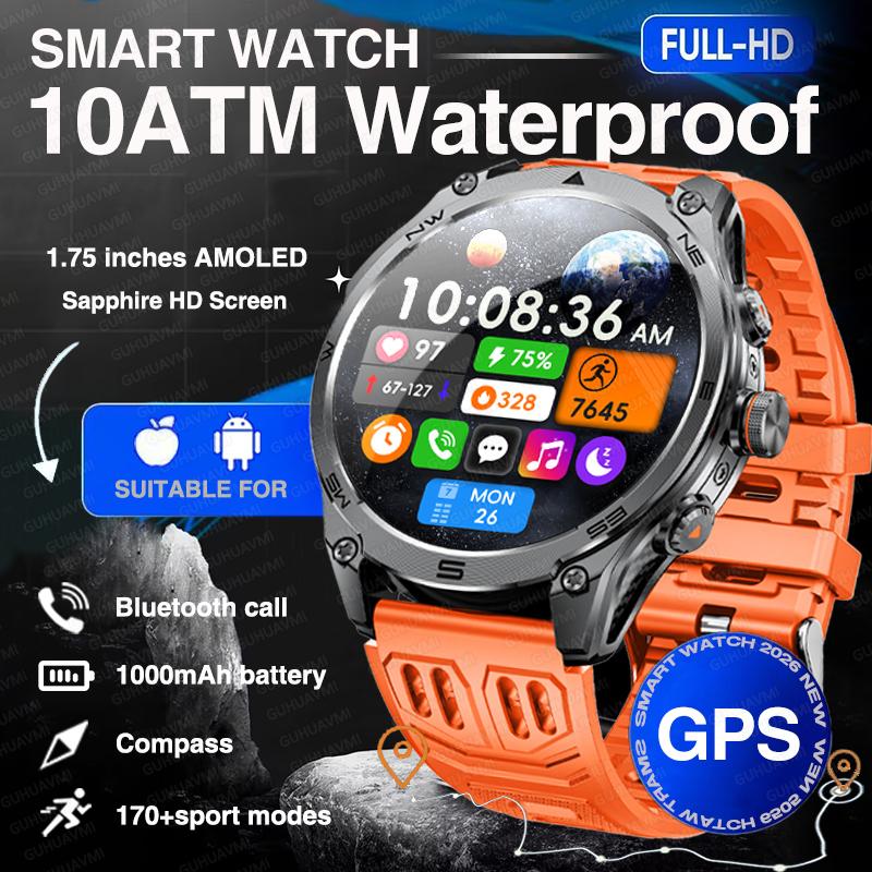 New 1000mAh Big Battery GPS Smart Watch Men 10ATM Waterproof Rugged Military Clock Map Path Tracking Bluetooth Call Smartwatch