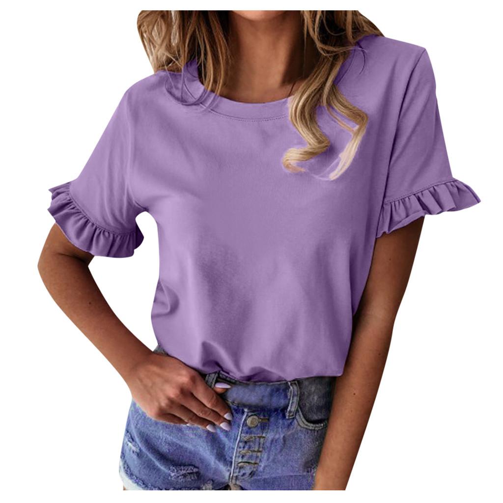 T-Shirt Loose Frill Top Women's Summer Sleeve Ladies Tee Fashion Short Ruffle T-Shirt Loose Frill Top Women's Summer Sleeve Ladies Tee Fashion Short Ruffle