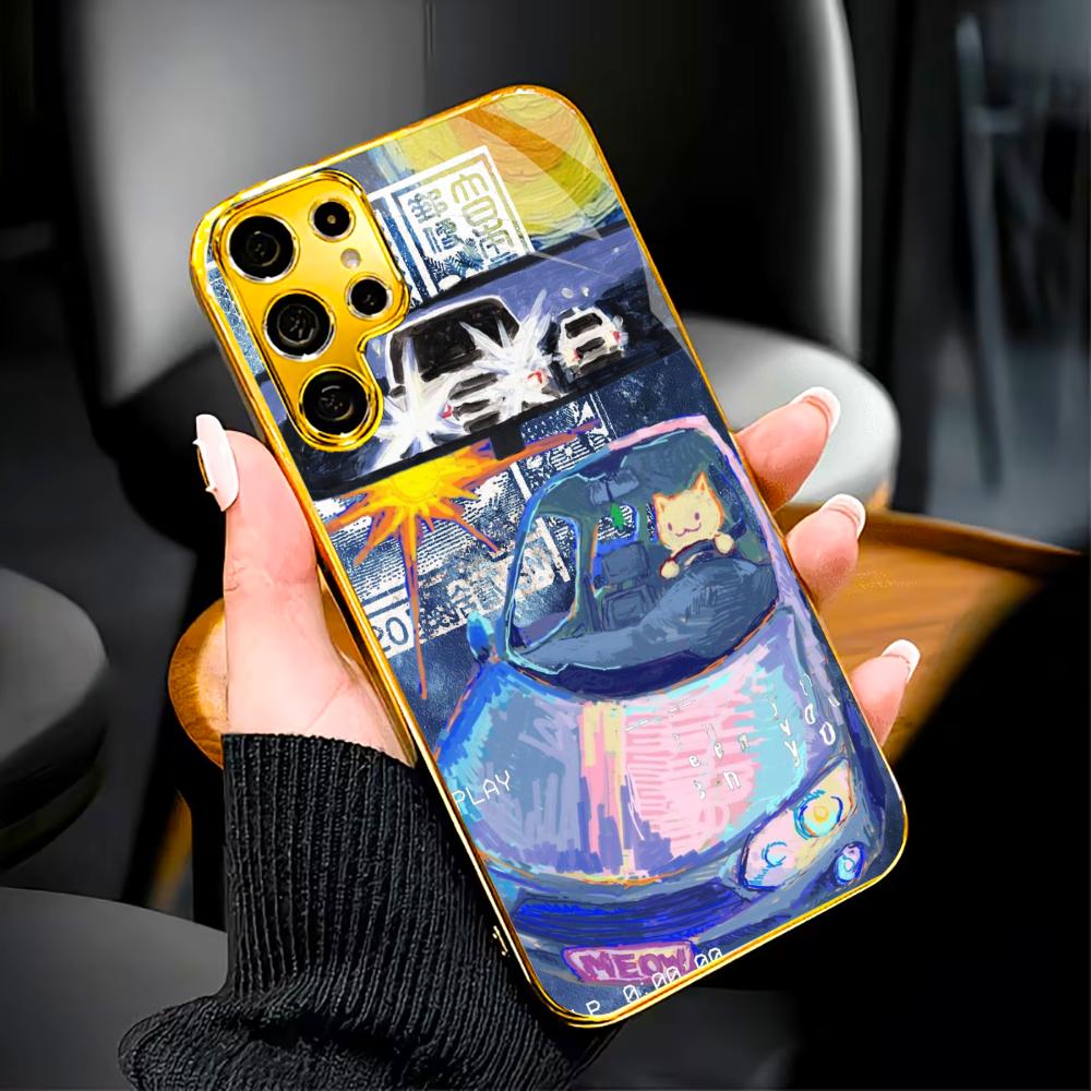 Malerei Auto Einfachheit High-End Galvanik Glas Handyhülle für Samsung Galaxy S26 S25 S24 S23 S22 S21 FE, Ultra, Plus