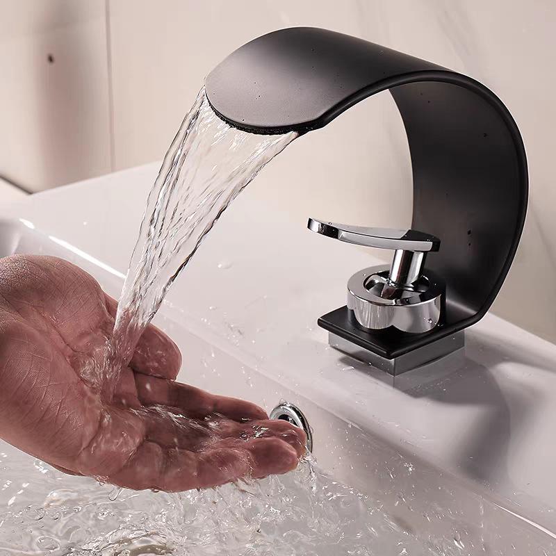 Luxury Brass Hot & Cold Waterfall Faucet for Bathroom Washbasins