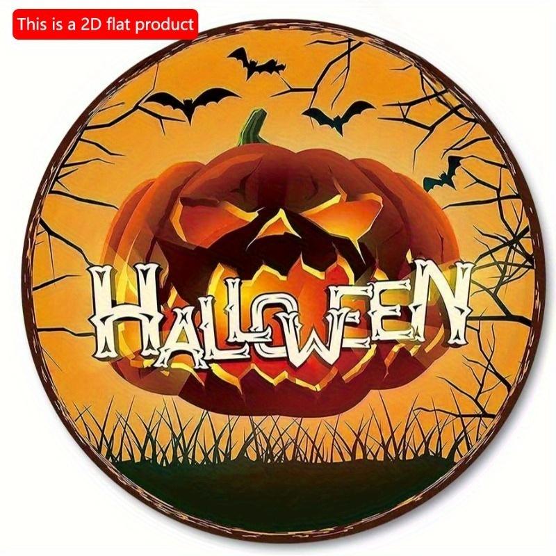 2d Flat 20*20cm, Halloween Home Decoration, Halloween Scary Pumpkin, Wooden Circular Decorative Logo, Creative Decorative Plaque, for Home, Kitchen