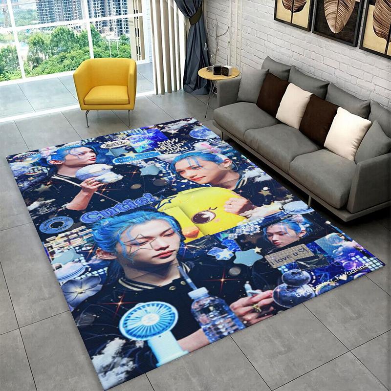 Kpop Felix Stray Kids Music star Carpet Rug for Playroom Bedroom Living Room Sofa Home Decor,kid Area Rug Non-slip Floor Mat