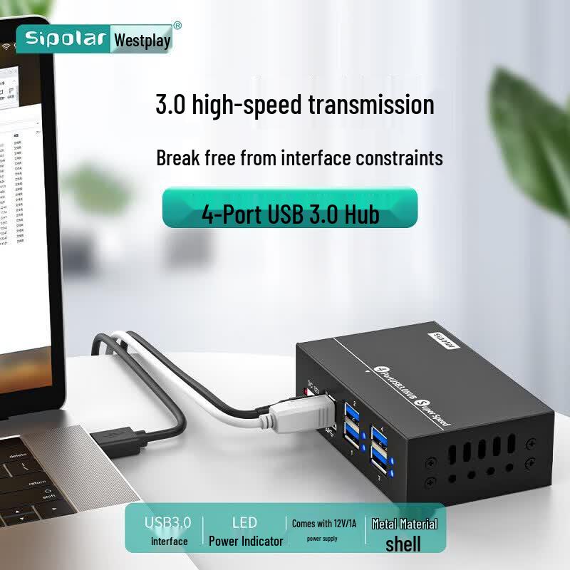 SIPOLAR 4-Port USB 3.0 Powered Hub 12V2A Powered
