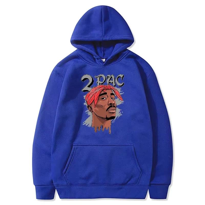 Hot Sale 2PAC Tupac Hip Hop Portrait Print Hoodie Rapper Vintage Streetwear Unisex Pullover Sweatshirt Loose Cozy and Versatile