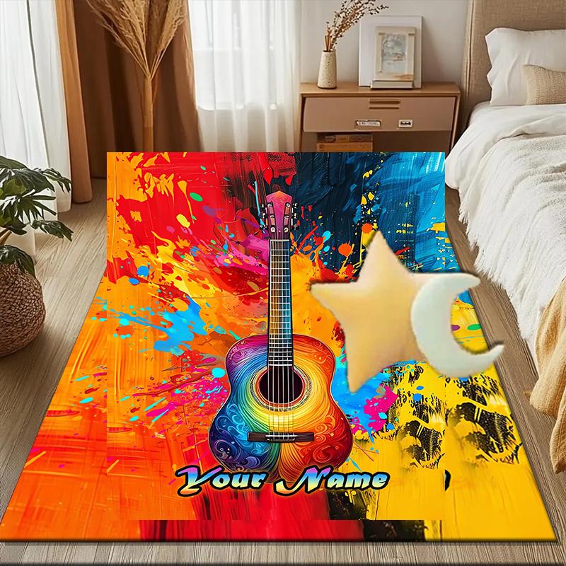 1PC Custom Name Colorful Guitar Artwork Theme Floor Mat Ideal for Living Room, Game Rooms, Office, Bedroom Floor Mat Playful Design