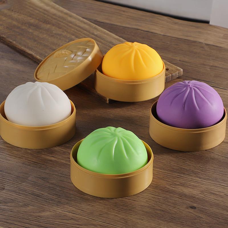 Squeeze Fun Dumpling-shaped Stretchy Toys with Steamer Soft Stress Relief Squeeze Ball Kids Birthday Party Favors Christmas Gift