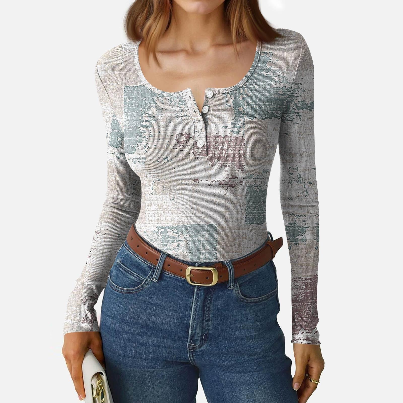 

Женская приталенная футболка Модная повседневная с градиентным принтом Пуловер с круглым вырезом и длинным рукавом XXL