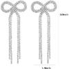 Bow Earrings Silver Rhinestone Tassel Bow Stud Bridal Earrings for Women