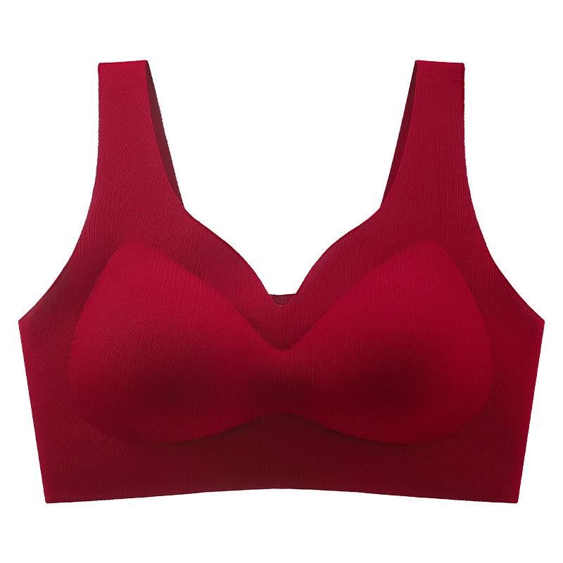 Red Gathering Small Breasts Fixed Support Wedding Bride Wedding Seamless Bra Set Gift Box Thin