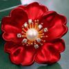 High-End Women's Red Peony Pearl Brooch Corsage for Suits and Coats