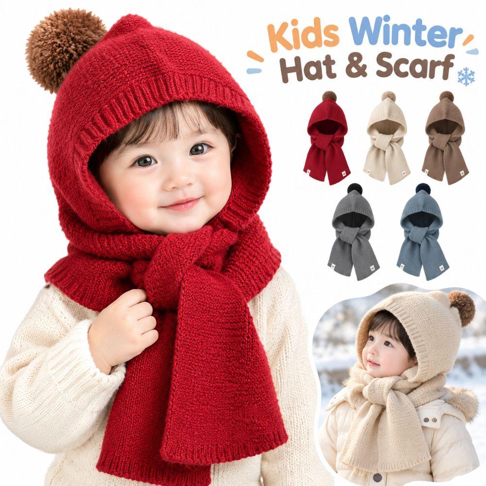 Knitted Kids Winter Hat Windproof Hat Scarf Combo New Windproof Beanie Daily Use