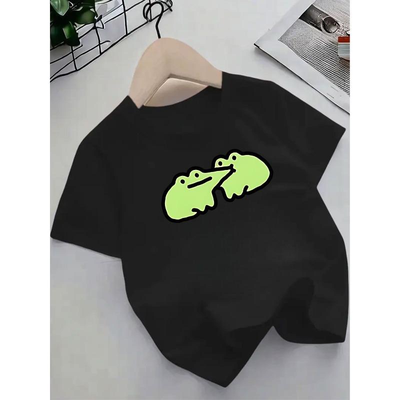 European sizes New Summer Short-Sleeve T-Shirt for Girls Featuring a Cute Cartoon Frog Design, Perfect for Casual Wear