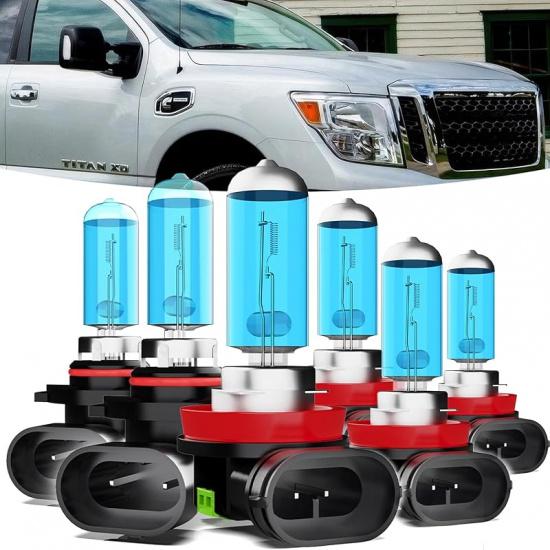 Halogen Headlights Fit For Nissan Titan 2004-2015 Headlight Bulbs,9005/HB3/H10 High Beam+ 9006/HB4 Low Beam+ 880/881/H27 Fog Light Combo,Plug And
