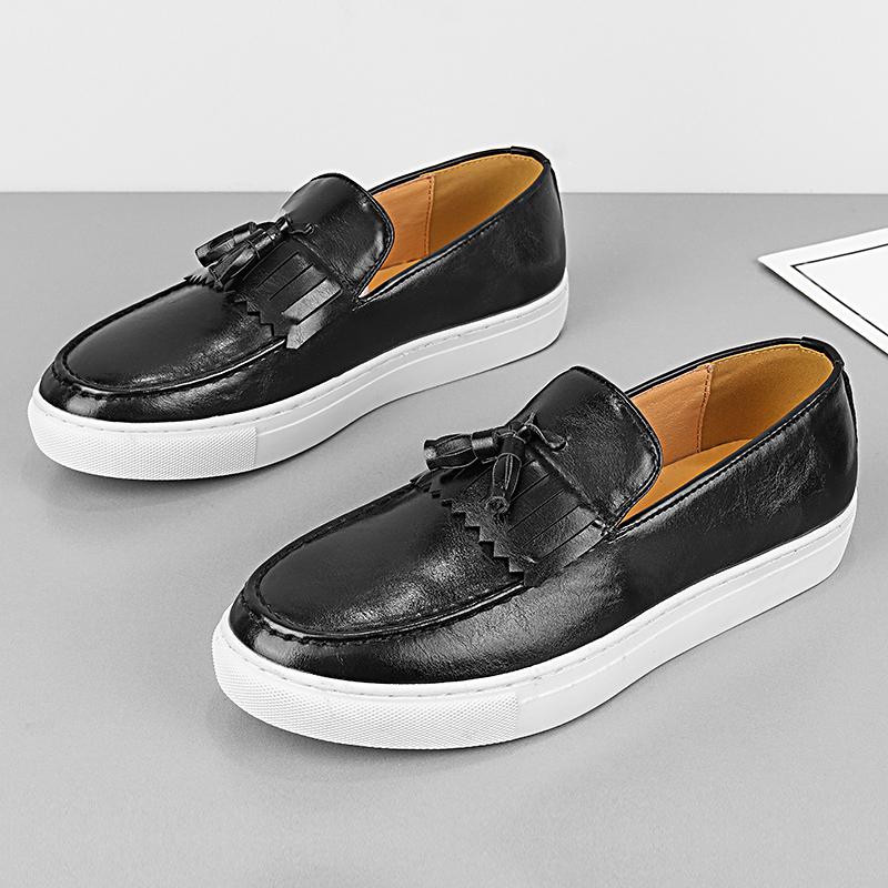 

Дизайнерская Новая Мужская Черная Коричневая Лакированная Кожа Платформа Повседневная Обувь Мужские Лоферы с Кисточками Для Ходьбы Платье Свадебная Обувь 38