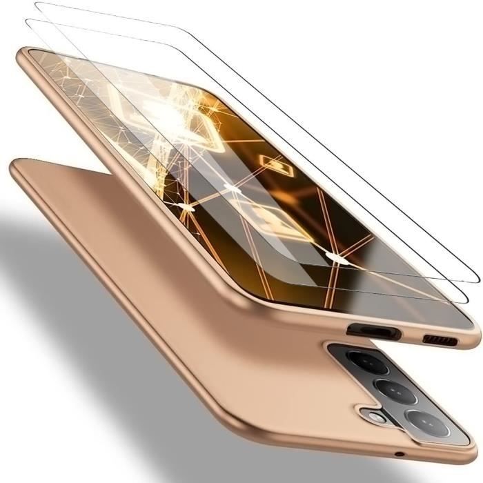 Coque de protection - BOOLING - pour Samsung Galaxy A14 4G/5G - Silicone Souple - Pack 2 Verres Trempés - Doré